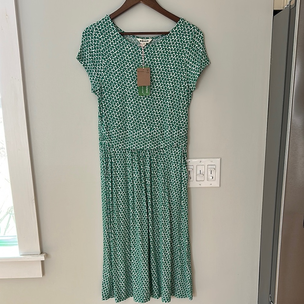 Boden Green Midi Sundress Crew Neck Short Sleeve